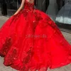 Princess Red Quinceanera Sukienki z odpinanymi rękawami świecko cekiny słodki 16 sukienka Vestidos DE 15 Anos Organza Masquerade Prom Dress