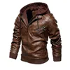 Jaquetas de lã quente de inverno masculina e casacos outono homens chapéu casacos de couro destacável outwear jaqueta de couro moto m- lj201029