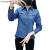 2019 Autunno Casual Camisa Jeans Feminina Camicia di jeans a maniche lunghe Donna Plus Size Camicetta Tasche con bottoni Chemise Femme Ladies Top T200321