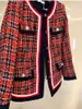 Vinter 2021 Spring Elegant Women's Small Fragrance långärmad Runway Jacket Fashion Tweed Colorblock Plaid Slim Coat