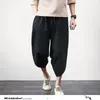 Sinicism Store Cotton Linen Mens Harem 바지 여름 남성 캐주얼 송아지 길이 바지 솔리드 빅 포켓 헐렁한 바지 바지 201027