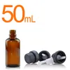 50 ml 1.7oz Amber Glass Injectieflacon Etherische Olieplessen met opening Meductor en Black Cap voor cosmetische essentiële oliën Chemicaliën Colognes Parfum