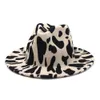 Europeu eua estilo britânico vaca impressão jazz chapéu de feltro lã sintética chapéus fedora feminino aba larga panamá festa formal hat269v