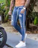 Męskie dżinsy dla mężczyzn swobodny szary niebieski chude szczupłe spodnie dżinsowe motocyklowe dżinsy Hip Hop dżins