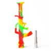 AK47 Forma 8,10 pollici di lunghezza Kit raccoglitore di nettare in silicone Tubo da fumo portatile con punta in acciaio inossidabile da 14,4 mm Dab Paglia Oil Rigs tubo per cera