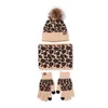 3Pcs Women Winter Pompom Beanie Hat Scarf Touch Screen Gloves Set Warm Knit Leopard Print Skull Cap Plush Lined Warmer246D