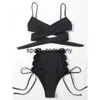 Sexy noir entrecroisé Bikinis femmes maillot de bain taille haute maillots de bain dentelle Push Up maillot de bain maillots de bain Biquini femme