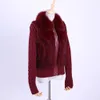 Womens Fur Faux Genuine Real Rabbit Collar Knitting Sleeve Winter Coat Jacket Casual Short Outwear Slim 220927