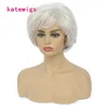 Kort blond ombre vit färg med bang curly peruk för kvinnor syntetiskt naturligt hår skönhet35437231305995
