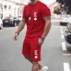 Erkek Spor Katı Renkli Mektup K Baskı O-Boyun T-Shirt Suit Yaz Moda Açık Eğlence Spor Şort Takım 2-piece Set W220228