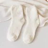 Velours corail couleur unie chaussettes fleurs de chanvre épaississement chaud femmes hiver automne moyen tube moelleux serviette chaussette mode 1 55dy M2
