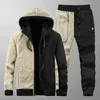 Inre Fur Mens Tracksuiter Vinter Mäns Set Varma Hoodies Suit Casual Fleece Fodrad Sweatshirts 2 Piece Sportswear 211222