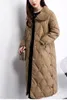 FTLZZ Winter Stand Collar Long White Duck Down Jacket Women Single Breasted Parkas Khaki Black Down Snow Overcoat 201027