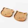 Baby Wooden Feeding Plate Food Tableware Cartoon Bear Food Grade Silicone Fork Spoon BPA Free Children's Dinnerware Kids Dishes G1221