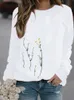 Женщины зимняя одежда цветочные печатные повседневные толстовки с длинным рукавом TOPS футболки женские круглые шеи пуловер свитер 220308