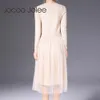 Jocoo Jolee Automne Hiver Robe élégante dames O cou à manches longues pull tricoté robe midi haute élastique maille chaude robe femme 201111