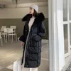 Kvinnors Ned Parkas Vinter True Fur Colla Bomull Jackor Lång Slim Hooded Warm Coats Kvinna Plus Storlek Svart Overcoats1