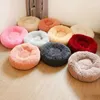 Kennels & Pens Long Plush Dog Bed Winter Warm Round Sleeping Beds Soild Color Soft Pet Dogs Cat Mat Cushion Drop1