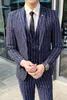 Moda listrada coreana slim fit 2 lances blazers+calça casual casual heds homens ternos de noivo do noivo de negócios masculinos 201105 's