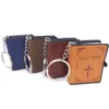 Religiösa smycken Cross Pendant Mini Leather Small Bible Pendant Keychain221g