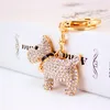 Keychains Rhinestone-Crystal Cute Bell Puppy Key Chain Zodiac Dog Ring Metal Pendant Women's Bag Accessories Small Gift