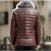 Jaqueta de couro masculina eiderdown puffer fox gola grossa inverno quente desgaste XY-003 201103