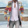 Men Coats Windbreaker Autumn Winter Rainbow Stripes Open Front Long Sleeve Trench Jacket Coat Single-Breasted Male Overcoat1