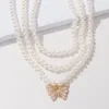 Eleganckie Multi Layered Pearl Naszyjniki Kryształ Motyl Naszyjnik Dla Kobiet Dziewczyny Prezent Collier Femme Biżuteria