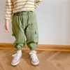 Frühling Herbst Jungen Mode viele Taschen Cargohose Kinder lässig 3 Farben knöchelgebundene Hose 1- LJ201019