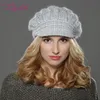 LILIYABAIHE NIEUWE Stijl Vrouwen Winter rand gebreide wol angora Geometrische nertsen bloem decoratie cap Dubbele warme muts Y2001026464403