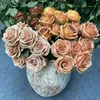 Regali per donne 55 cm D 9,5 cm 9 rose/bouquet di fiori di seta finti artificiali scena di matrimonio autunno decorazioni natalizie regalo caffè marrone