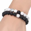 2pcs Natural Stone Beaded Strands Bracelet Set Black Lava White Turquoise Rock Chakra Bracelets Couple Distance Bracelets for Women Hand Chain Nice Gift fit Lovers