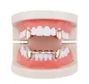 Goldzähne Grillz Dental Hip Hop Glatte Grillz Echt vergoldet Vampir Tiger Rapper Körperschmuck Vier Farben Golden Sil sqcZLG Luckyh9323615