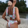 2020 seksowne Bandeau bikini w talii stroje kąpielowe kobiety w paski bikini zestaw bikini podwójnie marszczony kostium kąpielowy vintage T200708