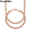 Dames sets 585 Rose Gold Bracelet Neckalce Set Bismark Link Chain Dropshipping sieraden geschenken voor vrouwen 5 mm kgs275 201222