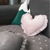 Nordic Nursery Decor Pink Cushion Pillow Baby Girl Boy Room Decoration Velvet Covered Ruffle Pillow Grey Heart Shaped Cushion 220309