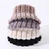 Moda Solid Stripe Faux Fur Kobiet Winter Wiadro Kapelusze Miękkie Ciepłe Grube Kapelusze Rybackie Lady Girl Panama Outdoor Travel Basen Cap