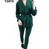 Taovk Office Lady Pantスーツ女性セットベルトブレザートップと鉛筆パンツ2本のピース衣装フェムムアンサンブルパンツスーツスプリング2019 T200702