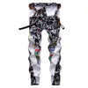 Fashion Straight Slim Fit Stretchy Floral Casual Skinny Jeans Men Long Pant 201128