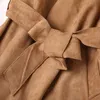 가을 겨울 스웨이드 여성의 긴 트렌치 코트 낙타 새시 윈드 브레이커 코트 핑크 육군 그레이 겉옷 201031