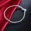 Bracelet en argent Sterling massif 100% véritable, perles de 4mm, chaîne à billes de 20cm, cadeau pour adolescentes, bijoux fins pour femmes, 925, 3029