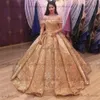 مثيرة لفساتين سهرة ذهبية طويلة قبالة الكتف ثوب الكرة Vestidos de Fiesta de Noche مخصصة صنع العباءات العربية LJ201224