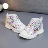 Winter Baby Shoes Girls Warm Plush Boots Fashion Printing Picture Children OUTWEAR 1-5 Years Size 21-30#Pink Black White 211227