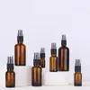 Amber Glass Spray Bottle Black Plastic Cap för parfym/toner/hydrolat Vatten Makeup Sprayer Travel Skincare Refill Container Refillerbara kompakter