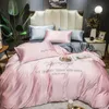 Conjuntos de cama lavado conjunto de seda confortável king size home quarto cama capa de colcha de cor sólida edredão 4 peças1