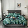 Nordic Style Bedding Sets Tropical Plants Printing Washed Silk Queen King Size Duvet Cover Bed Linen Fitted Sheet Pillowcases 201128