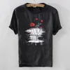 2021 Summer new men's linen t-shirt classic round neck loose casual white t shirt men short sleeve embroidery tshirt mens camisa