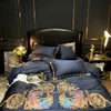 Luxury Egyptian Cotton Navy Blue Bedding set Premium Embroidery US Queen King size 4/6PCS Duvet cover Bed Sheet Pillow shams LJ200819