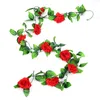 240 cm Sztuczny Jedwab Róża Dekoracje Ślubne Ivy winorośli Fałszywe kwiaty Arch Wystrój z zielonymi liśćmi wiszące ściany garland