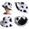 Femmes Hiver Chaud Épaissir Moelleux En Peluche Seau Chapeau Vintage Vache À Lait Imprimé Large Bord Écran Solaire Emballable Panama Pêcheur Cap 8 couleurs